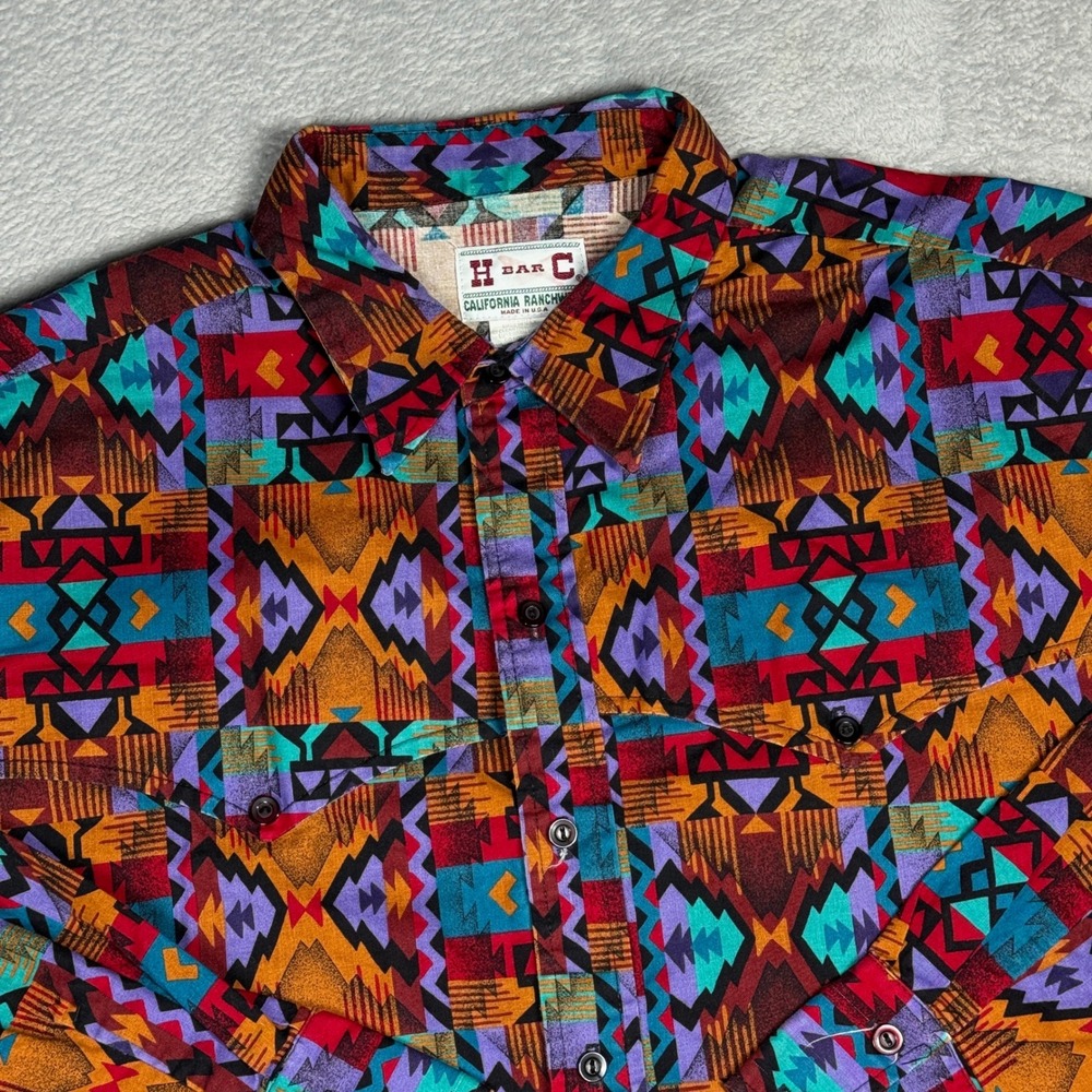 H Bar C Western Shirt Mens XL‎ Multicolor Southwestern Geometric Vintage USA